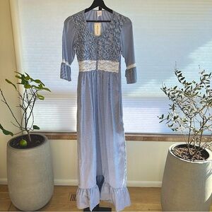 Chic Light Blue Maxi Dress with Lace Accents